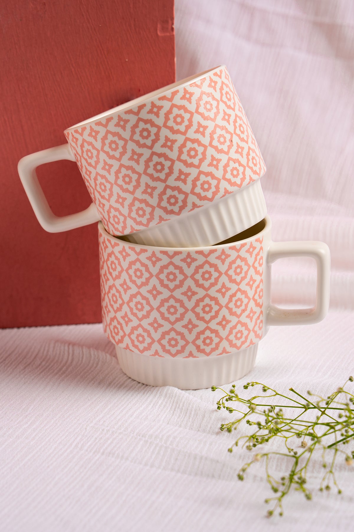 White Blush Geometric Motifs Cup