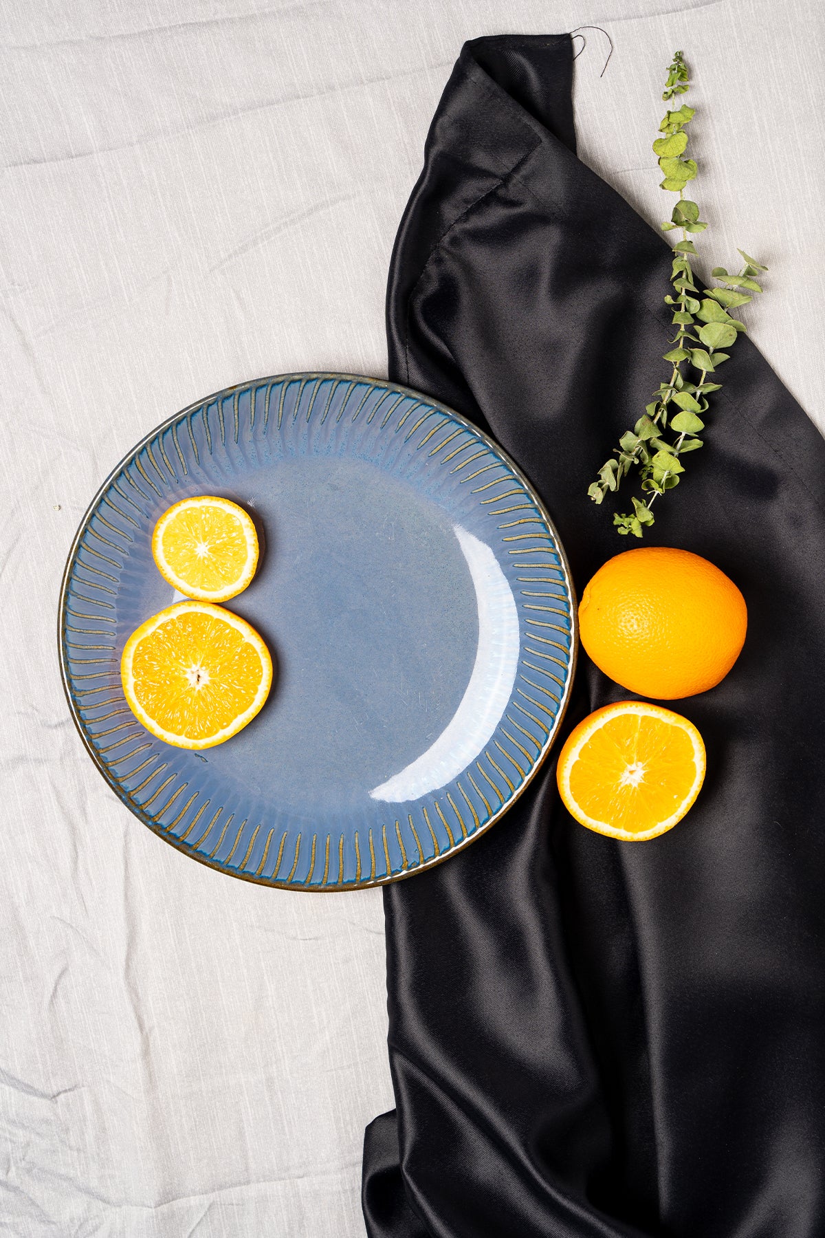 Slate Blue Gloss Ceramic Dinner Plate w/ Golden Ridge Detailing