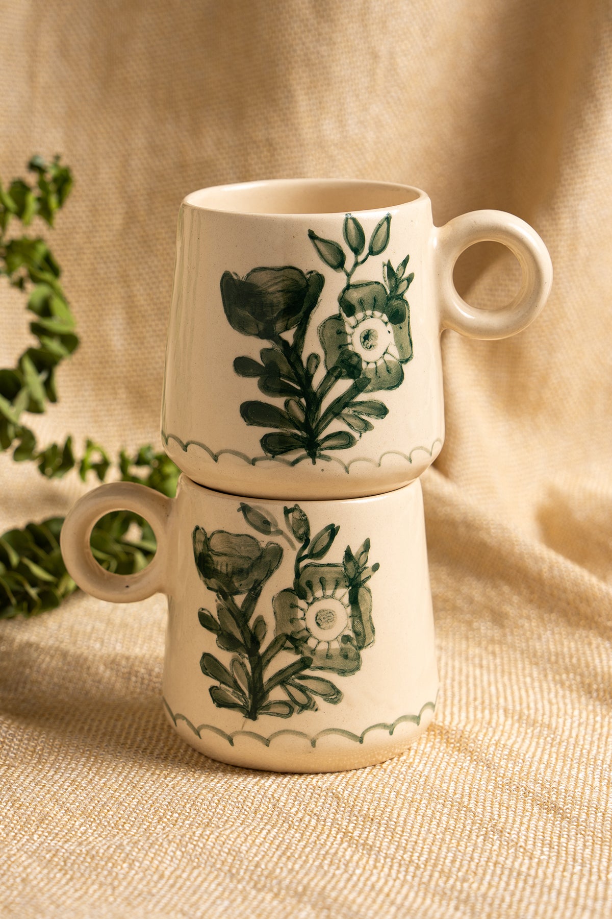 Green Floral Ceramic Mug
