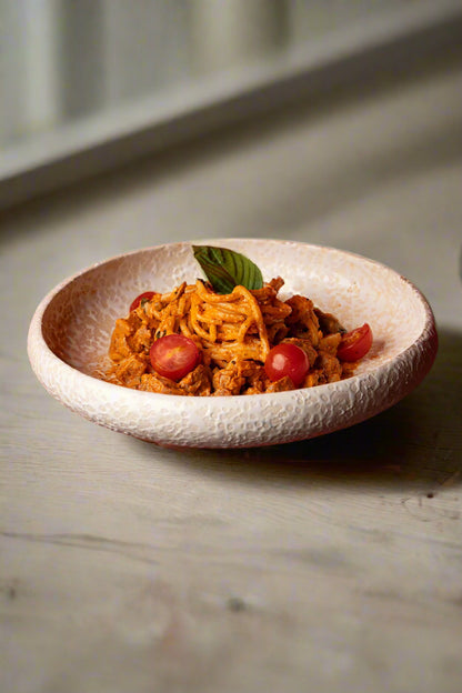 Glossy Ivory Embossed Pasta Plate