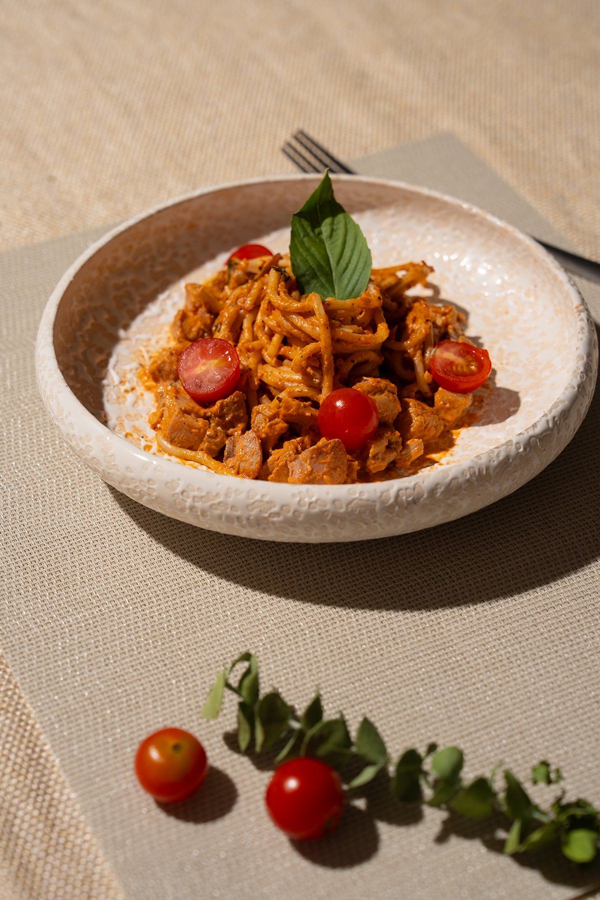 Glossy Ivory Embossed Pasta Plate