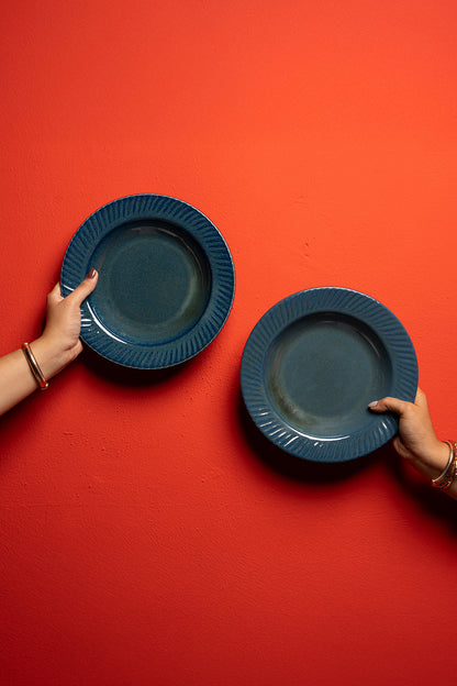 Denim Blue Hand Glazed Ceramic Pasta Plate
