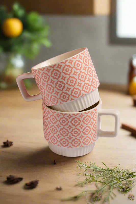 White Blush Geometric Motifs Cup