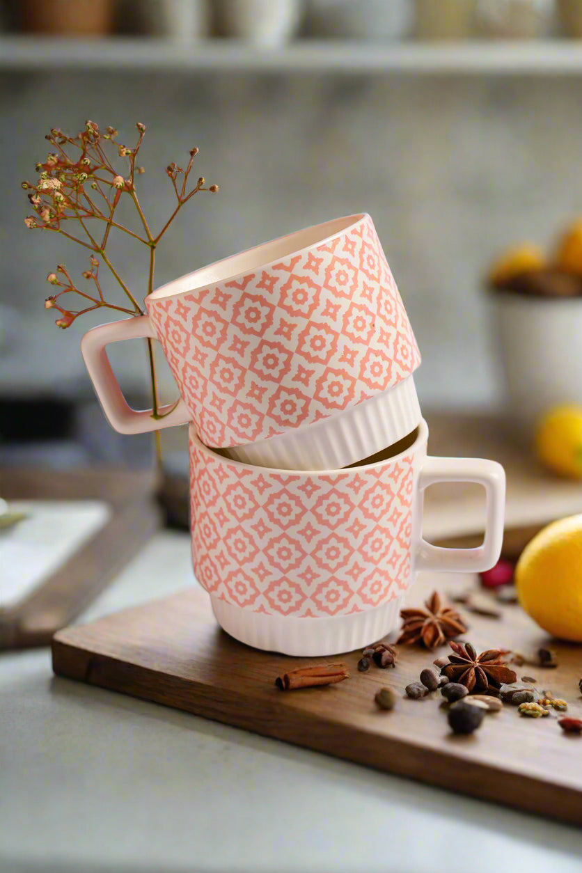 White Blush Geometric Motifs Cup