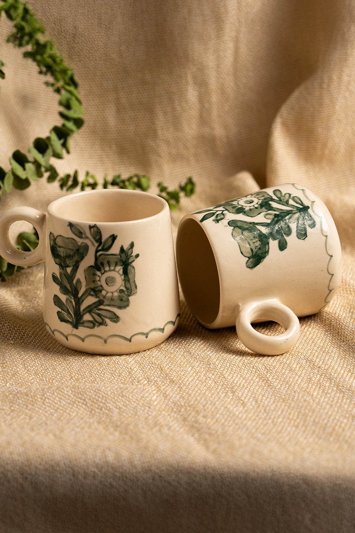 Green Floral Ceramic Mug
