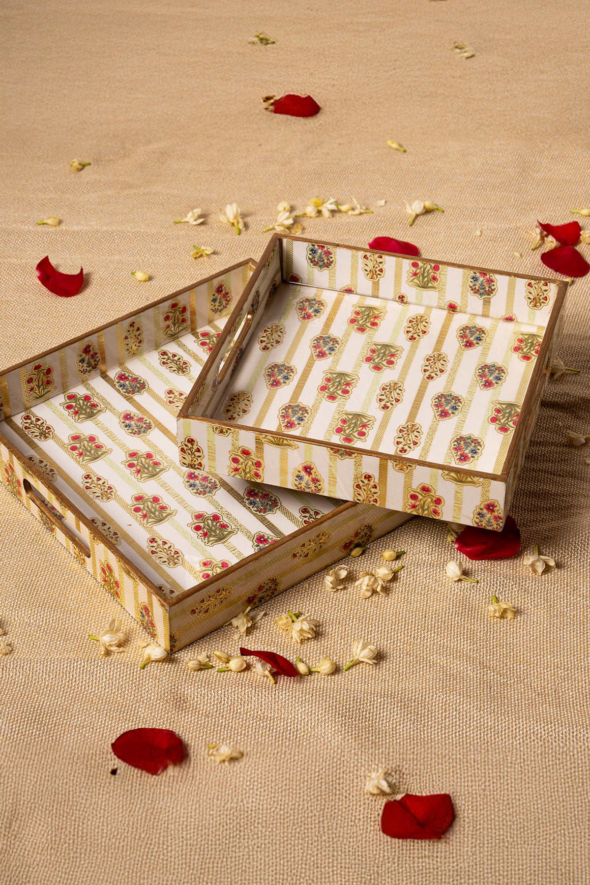 Pistachio Green Wooden Serving Tray w/ Mughal-Inspired Floral Motifs